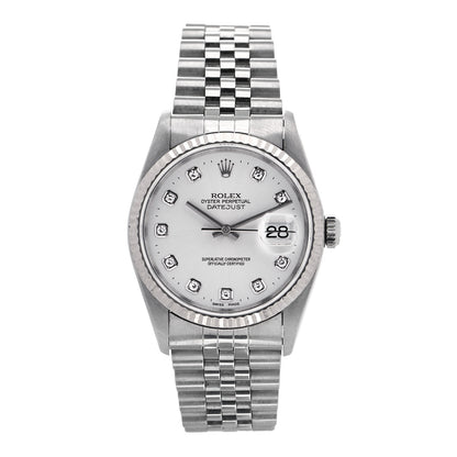 Rolex Stainless Steel 18K White Gold Diamond 36mm Oyster Perpetual Datejust Watch Silver 16234 1 of 4