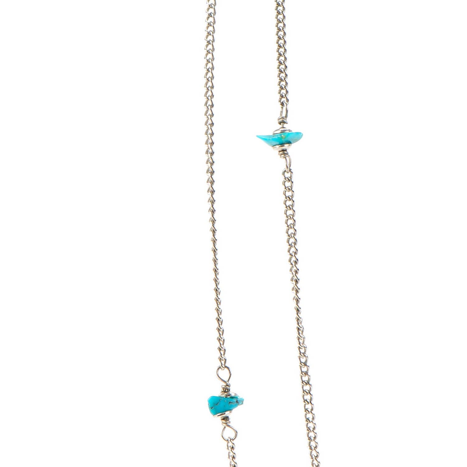 Chanel Turquoise CC Long Chain Necklace Silver 5 of 7