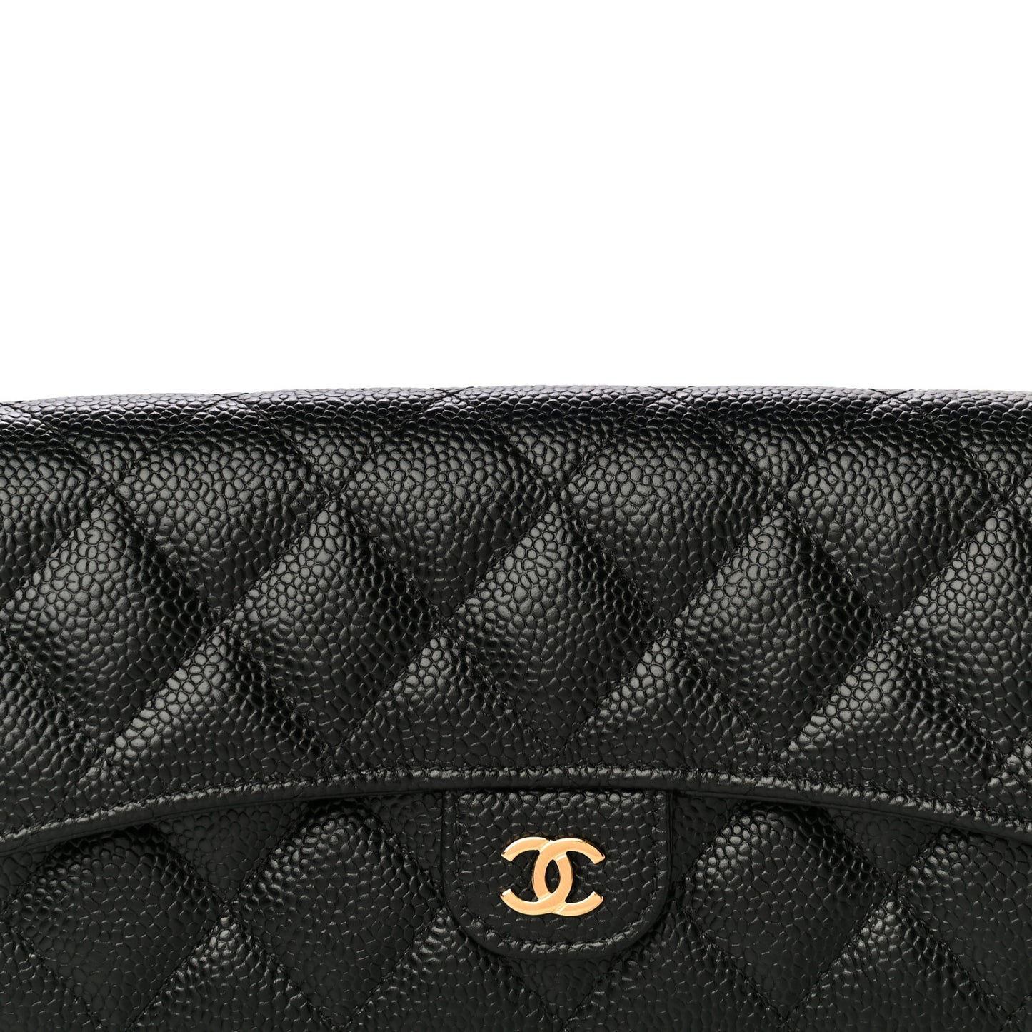 Caviar Quilted Large Gusset Flap Wallet Black