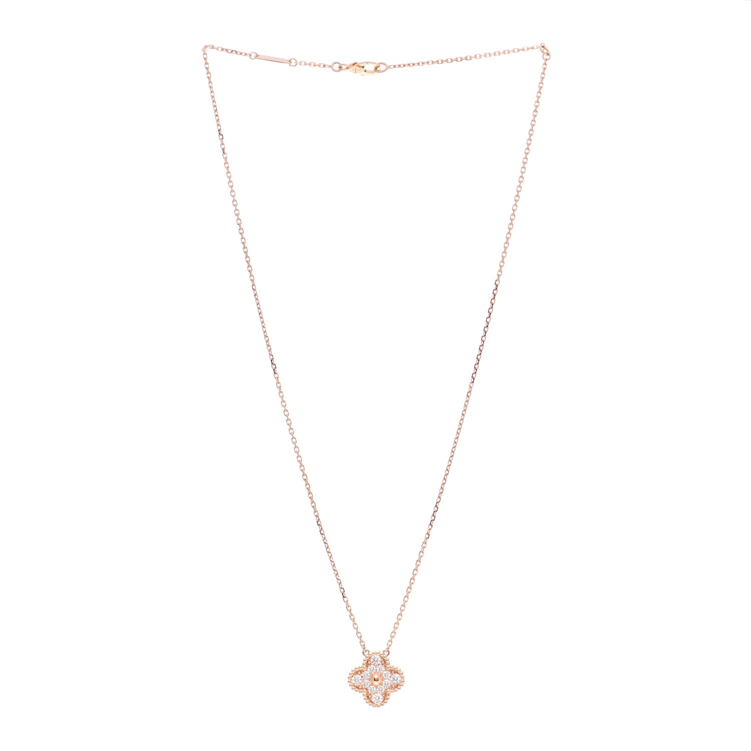 Van Cleef & Arpels 18K Rose Gold Diamond Vintage Alhambra Pendant Necklace 3 of 7