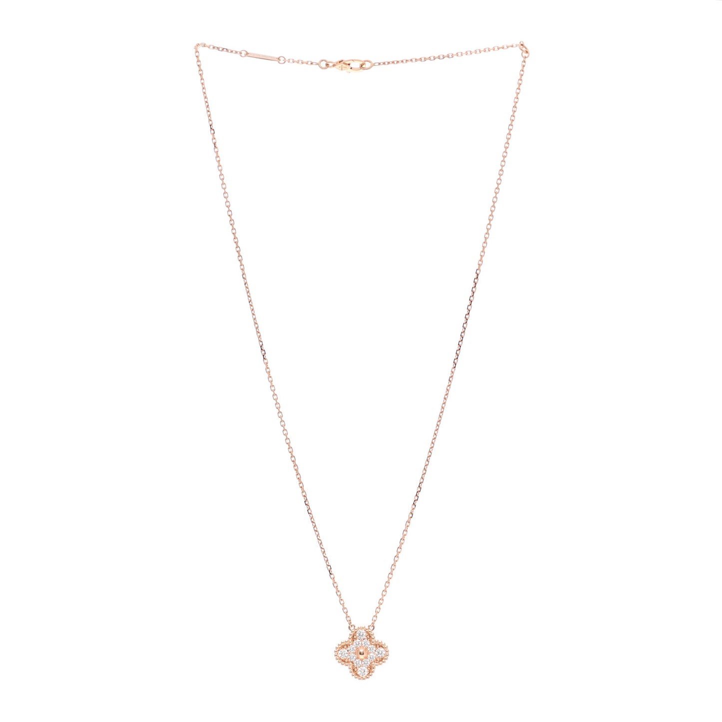 18K Rose Gold Diamond Vintage Alhambra Pendant Necklace