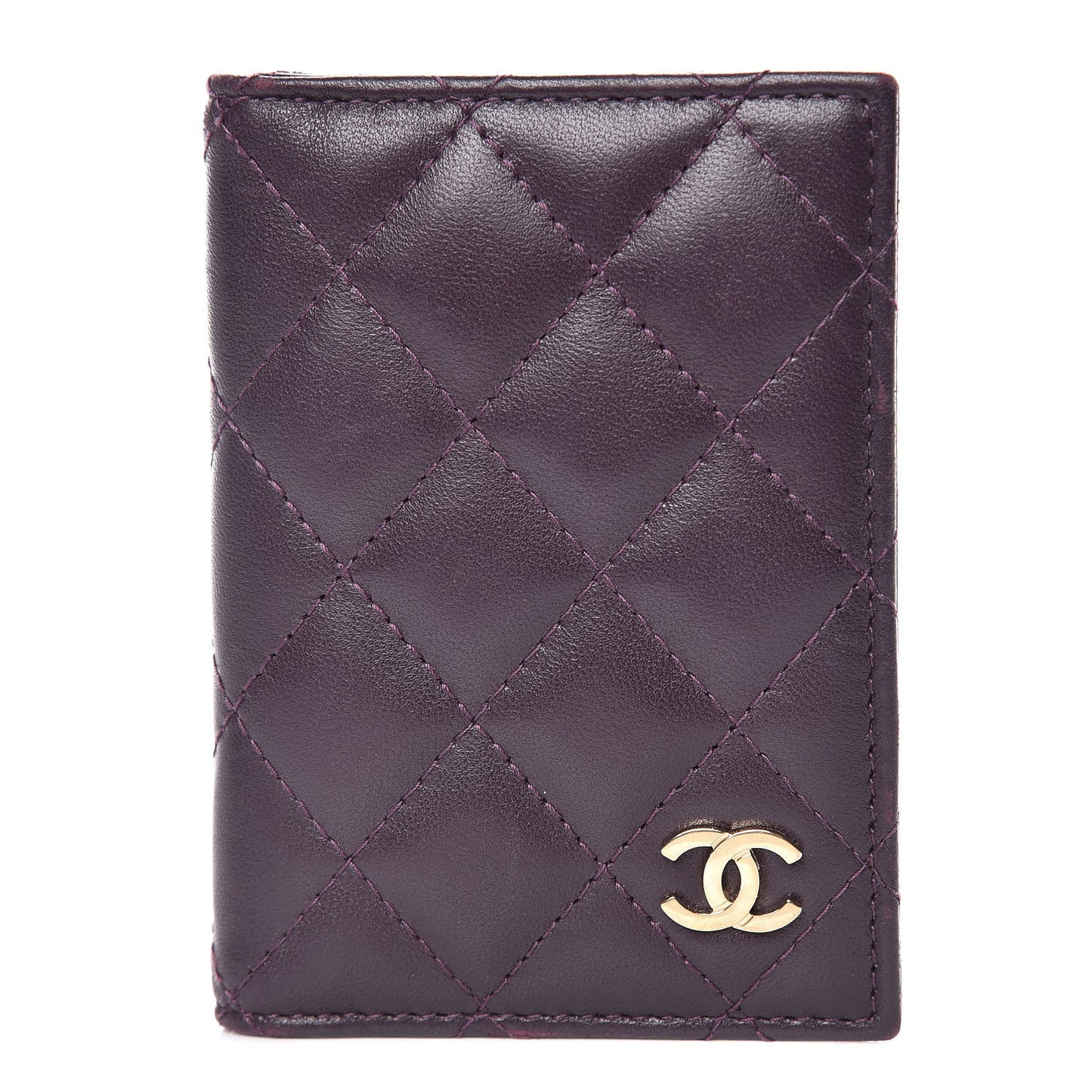 Lambskin Quilted Card Holder Wallet Purple