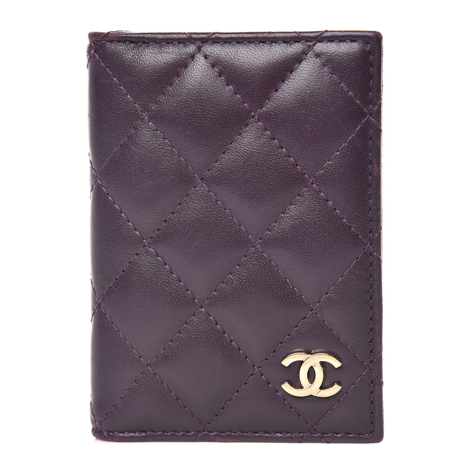 Chanel Lambskin Quilted Card Holder Wallet Purple 1 of 9