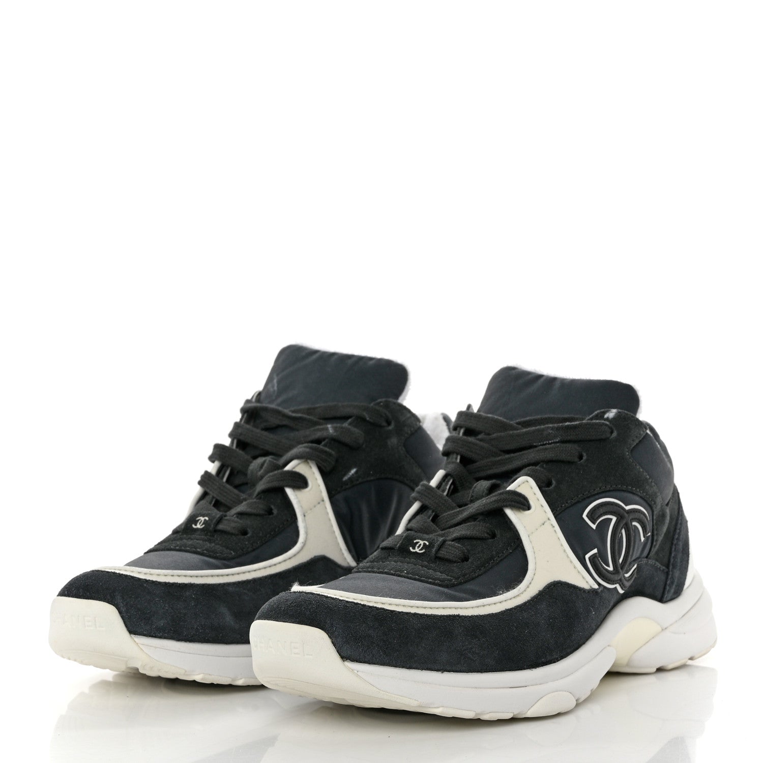 Chanel Fabric Calfskin Suede CC Womens Sneakers 40 Blue 3 of 9