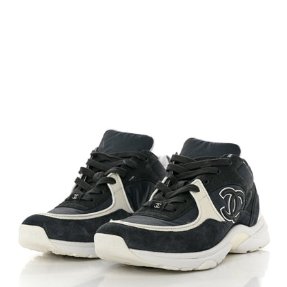 Chanel Fabric Calfskin Suede CC Womens Sneakers 40 Blue 3 of 9