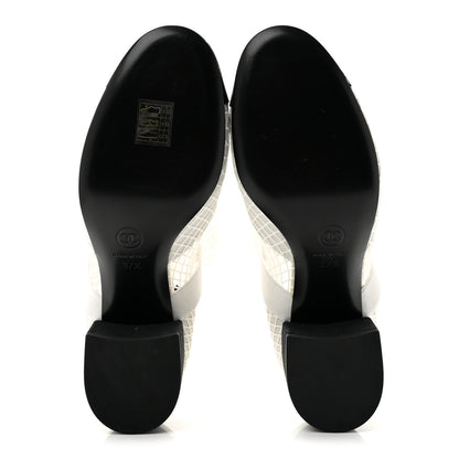 Chanel Mesh Kid Suede Patent Mary Jane Short Boots 37.5 White Black 6 of 9