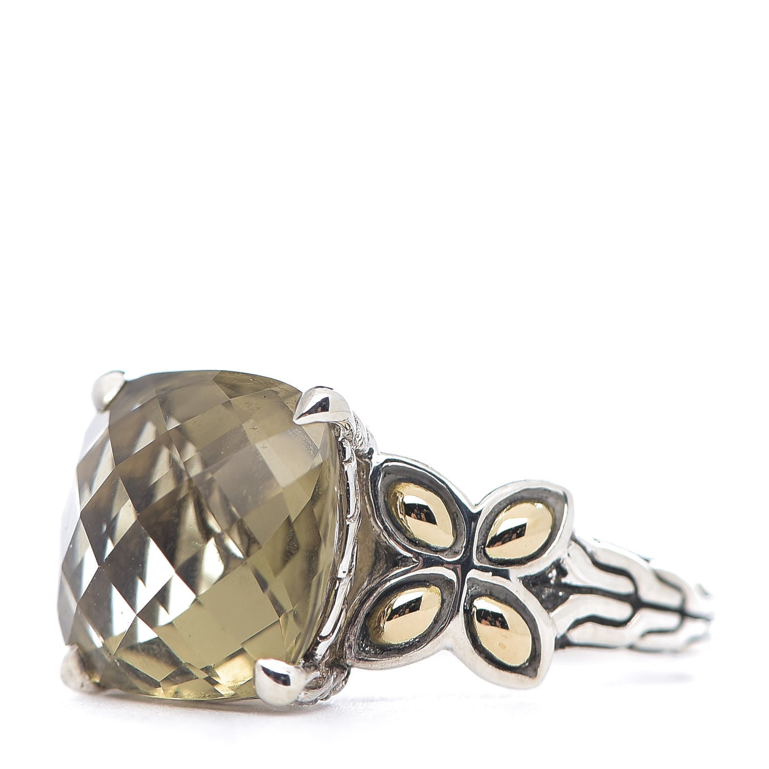 John Hardy Sterling Silver 18K Yellow Gold Olive Quartz Batu Kawung Ring 54 7 3 of 6