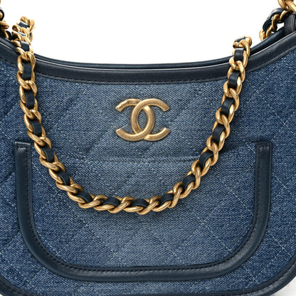 Chanel Washed Denim Quilted Hobo Blue 8 of 11