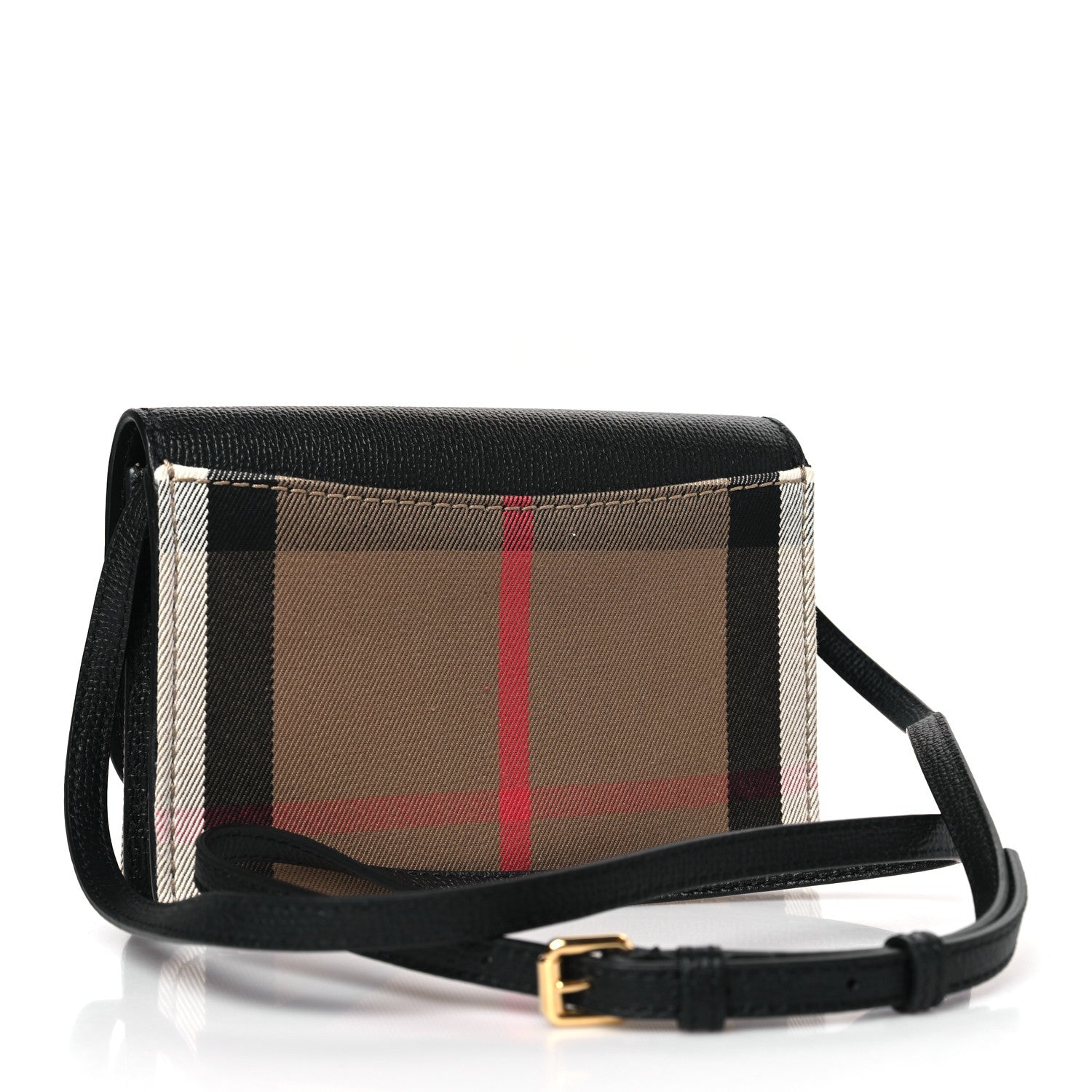 Burberry Grained Calfskin House Check Tartan Mix Hampshire Wallet On Chain Black 3 of 8