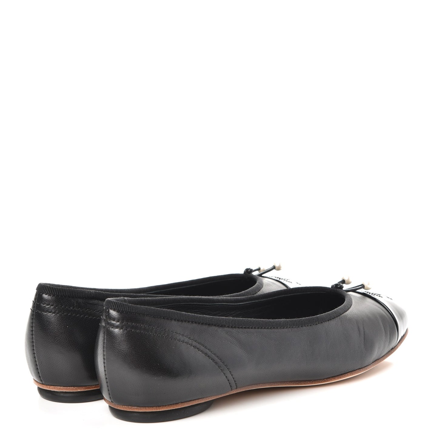 Lambskin Patent Cap Toe Ballerina Flats 38.5 Black