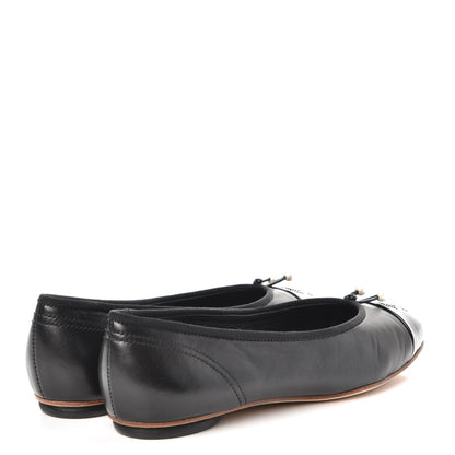 Chanel Lambskin Patent Cap Toe Ballerina Flats 38.5 Black 4 of 11
