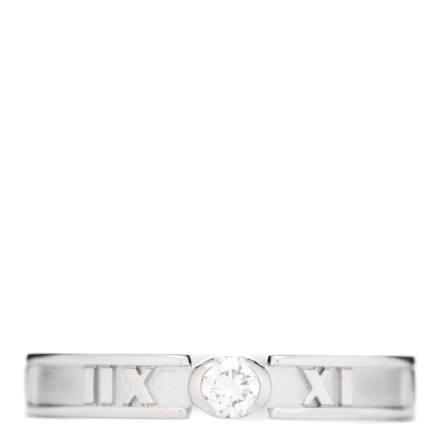 Tiffany 18K White Gold Diamond Atlas Solitaire Band Ring 56 7.5 1 of 4
