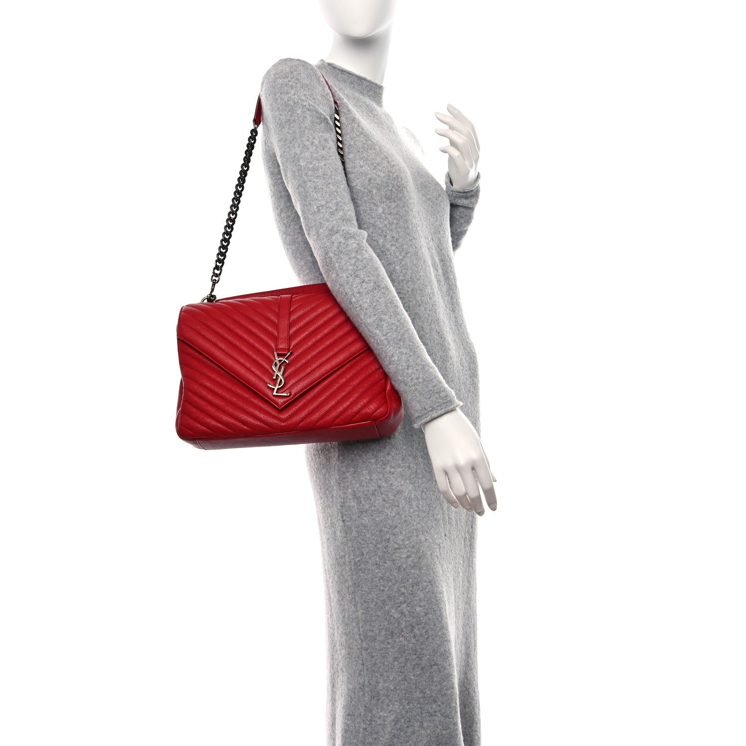 Saint Laurent Sheepskin Matelasse Chevron Large College Monogram Satchel Rouge Eros 3 of 10