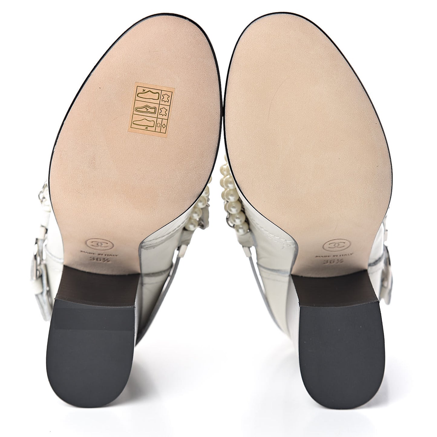 Crackled Calfskin Pearl Chain CC Short Boots 36.5 White