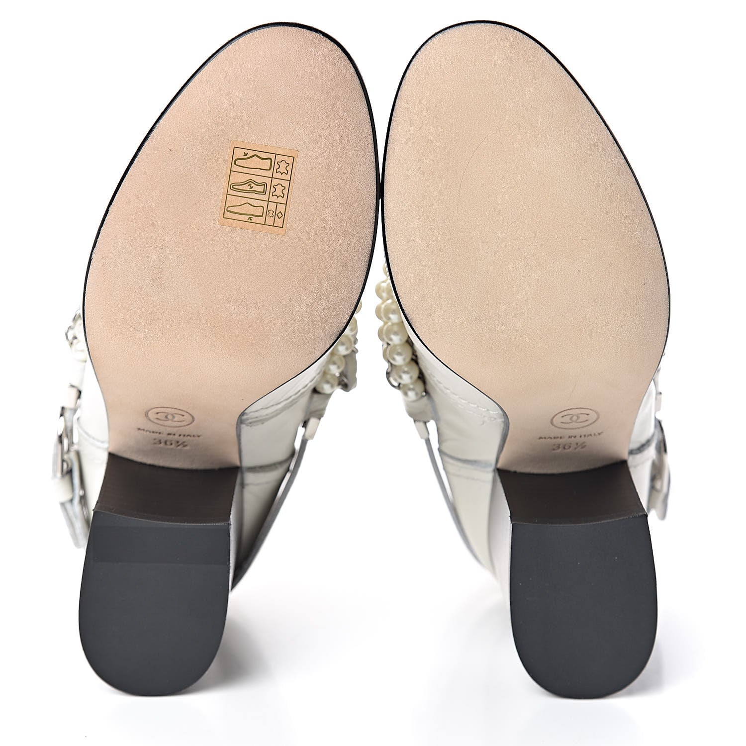 Chanel Crackled Calfskin Pearl Chain CC Short Boots 36.5 White 8 of 8