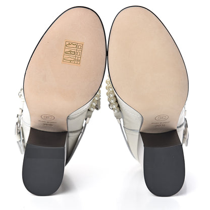 Chanel Crackled Calfskin Pearl Chain CC Short Boots 36.5 White 8 of 8