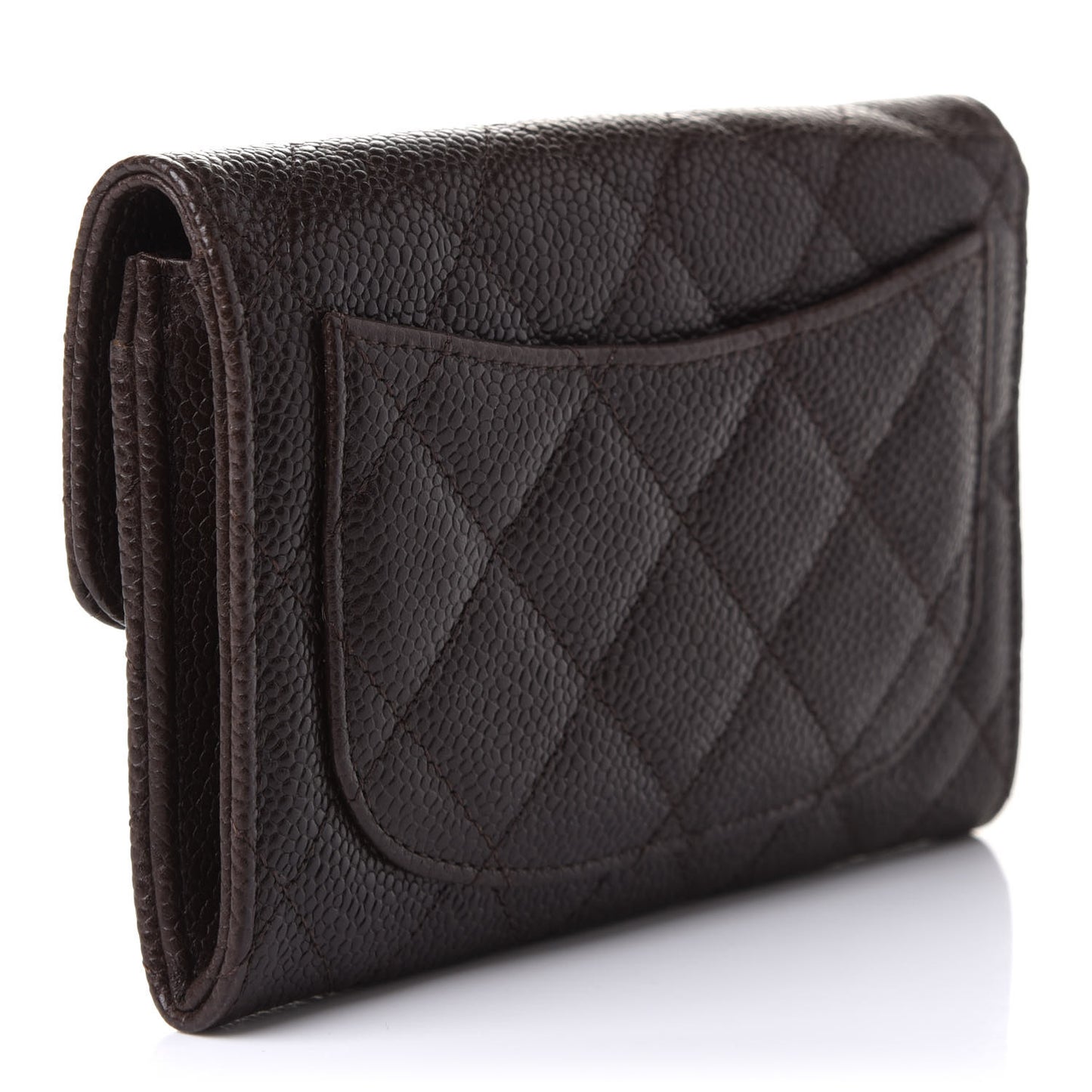 Caviar Quilted Small Flap Wallet Brown