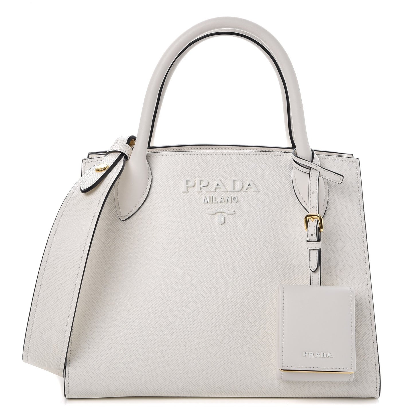 Saffiano Cuir Calfskin Small Monochrome Top Handle Tote White