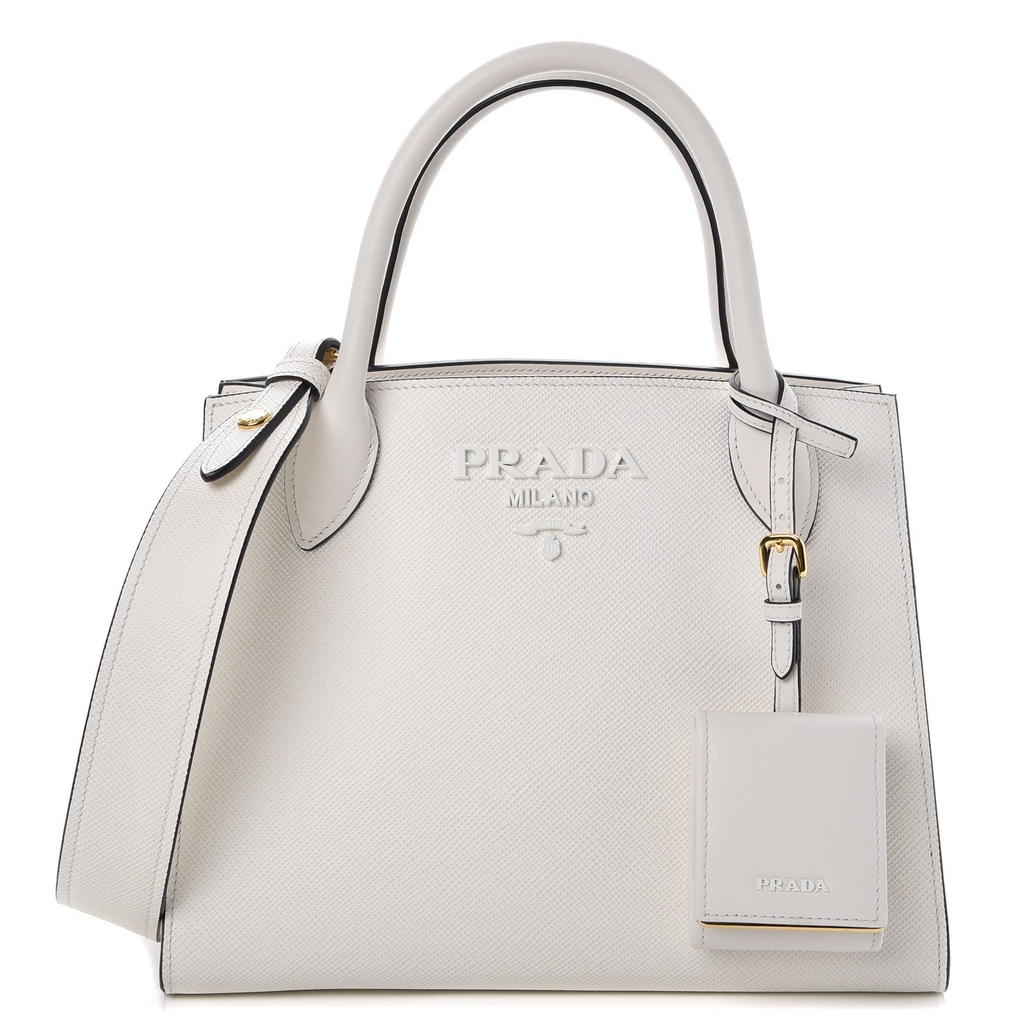 Prada Saffiano Cuir Calfskin Small Monochrome Top Handle Tote White 1 of 8