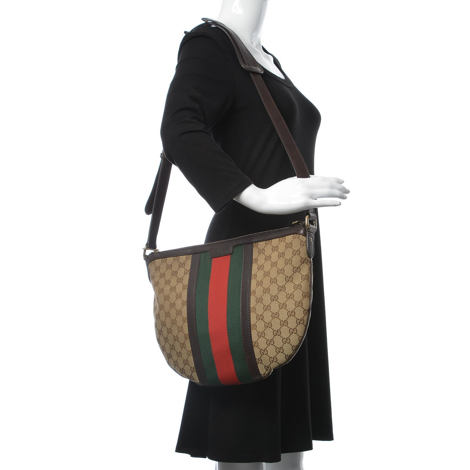 Gucci Monogram Vintage Web Medium Half Moon Hobo Dark Brown 2 of 8