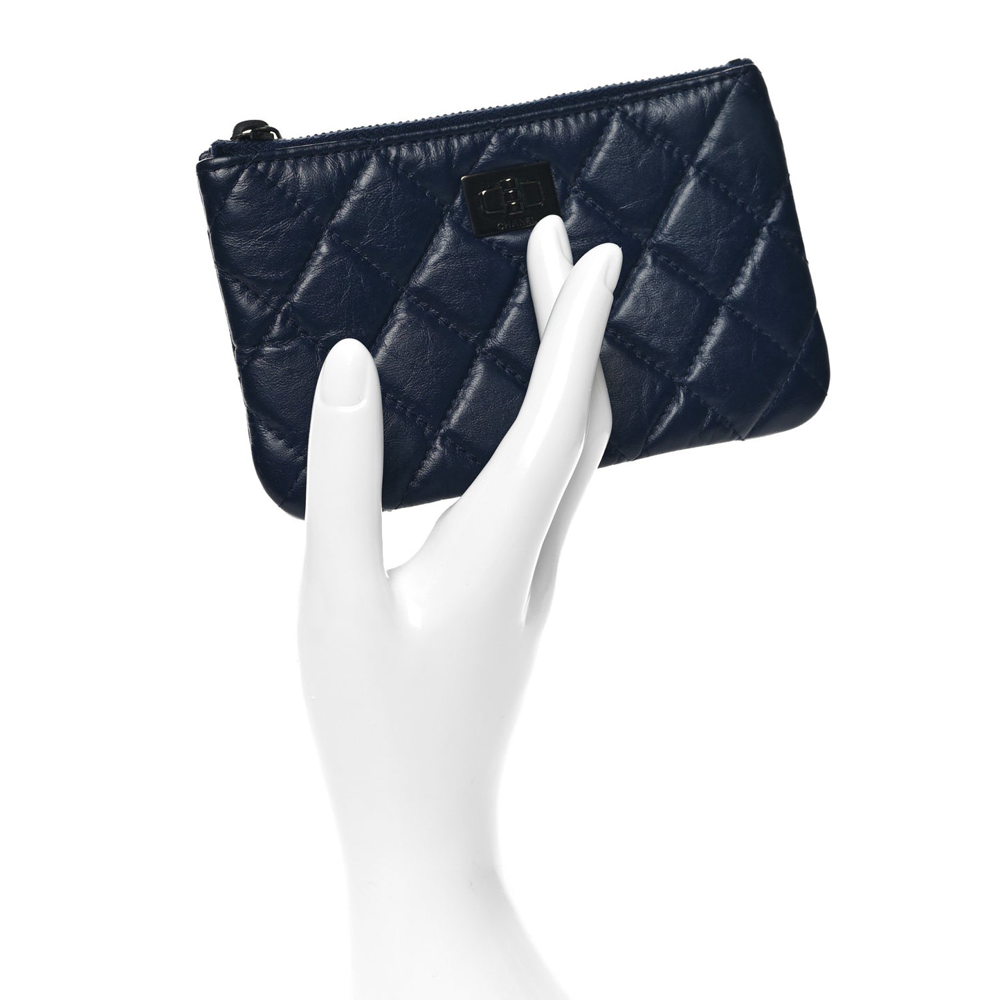 Aged Calfskin Quilted Small Reissue Cosmetic Case Navy