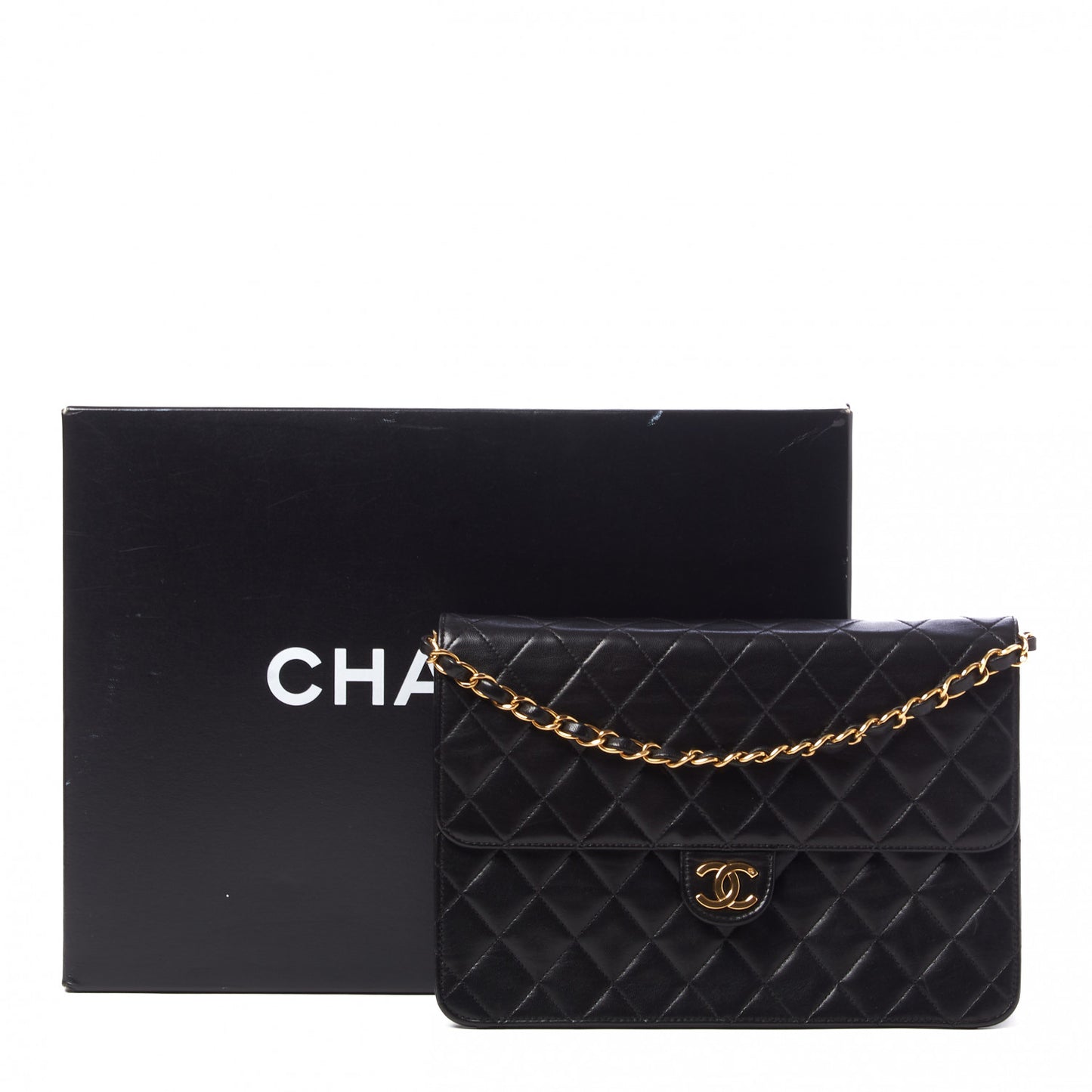 Lambskin Quilted Medium Single Flap Black