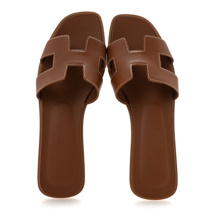 Hermes Box Calfskin Oran Sandals 39 Gold 2 of 9