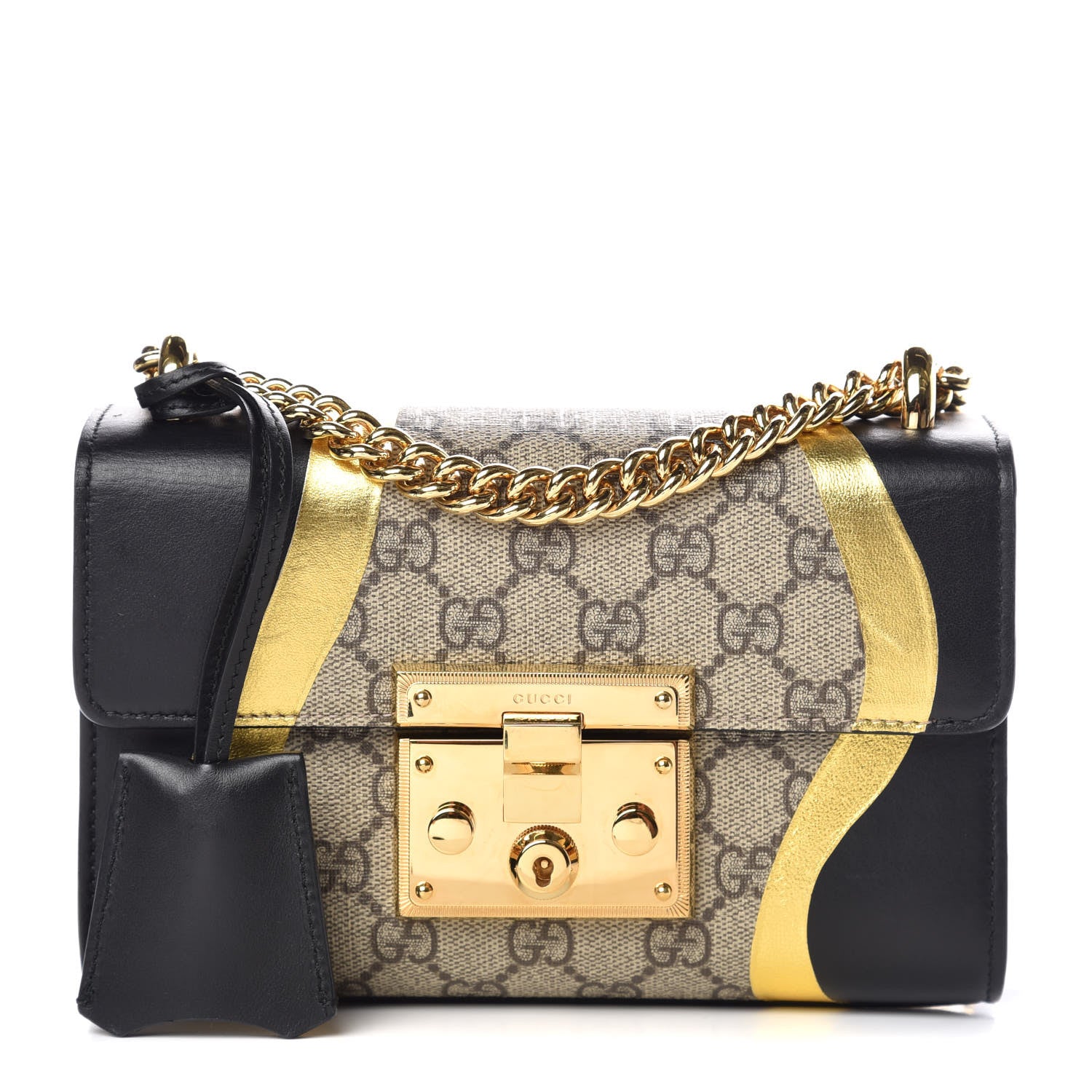 Gucci Calfskin GG Supreme Monogram Small Padlock Shoulder Bag Black Gold 1 of 10