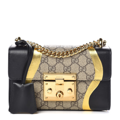 Gucci Calfskin GG Supreme Monogram Small Padlock Shoulder Bag Black Gold 1 of 10