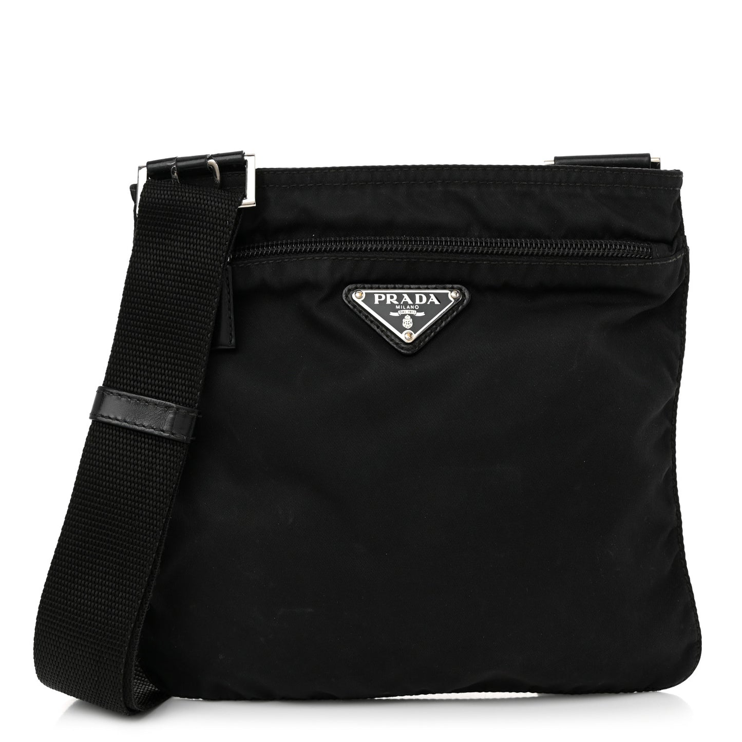 Tessuto Nylon Saffiano Flat Messenger Bag Black