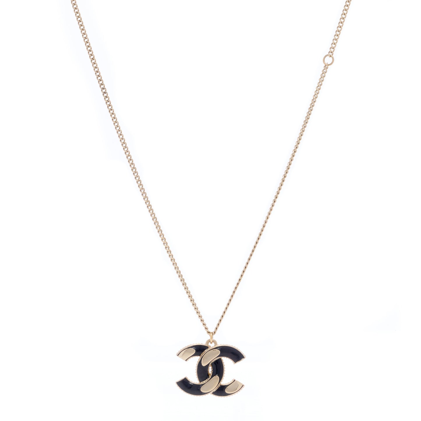 Enamel CC Pendant Necklace Black Light Gold