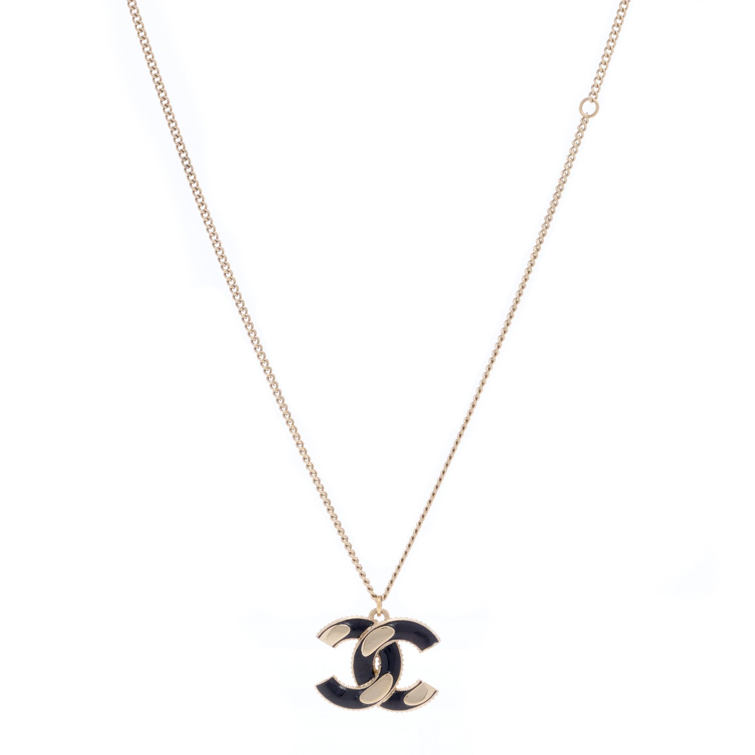 Chanel Enamel CC Pendant Necklace Black Light Gold 1 of 3
