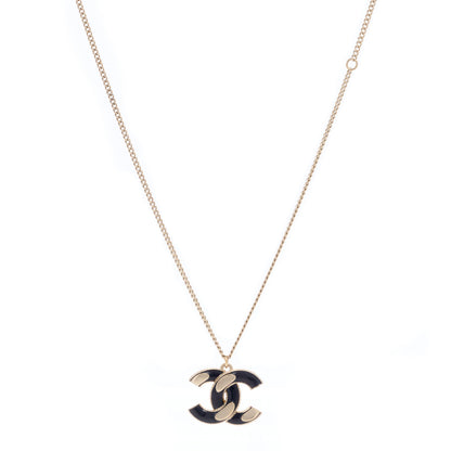 Chanel Enamel CC Pendant Necklace Black Light Gold 1 of 3