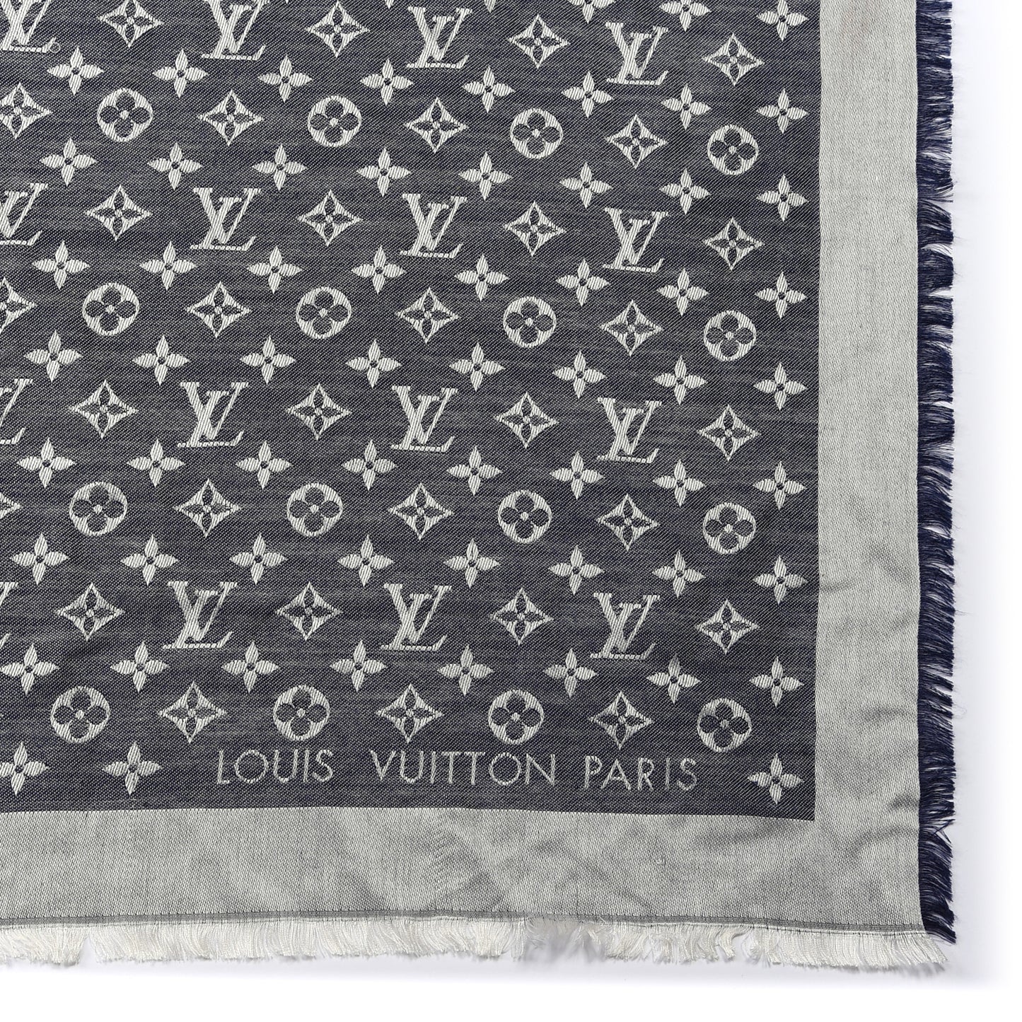 Silk Wool Monogram Denim Shawl Blue