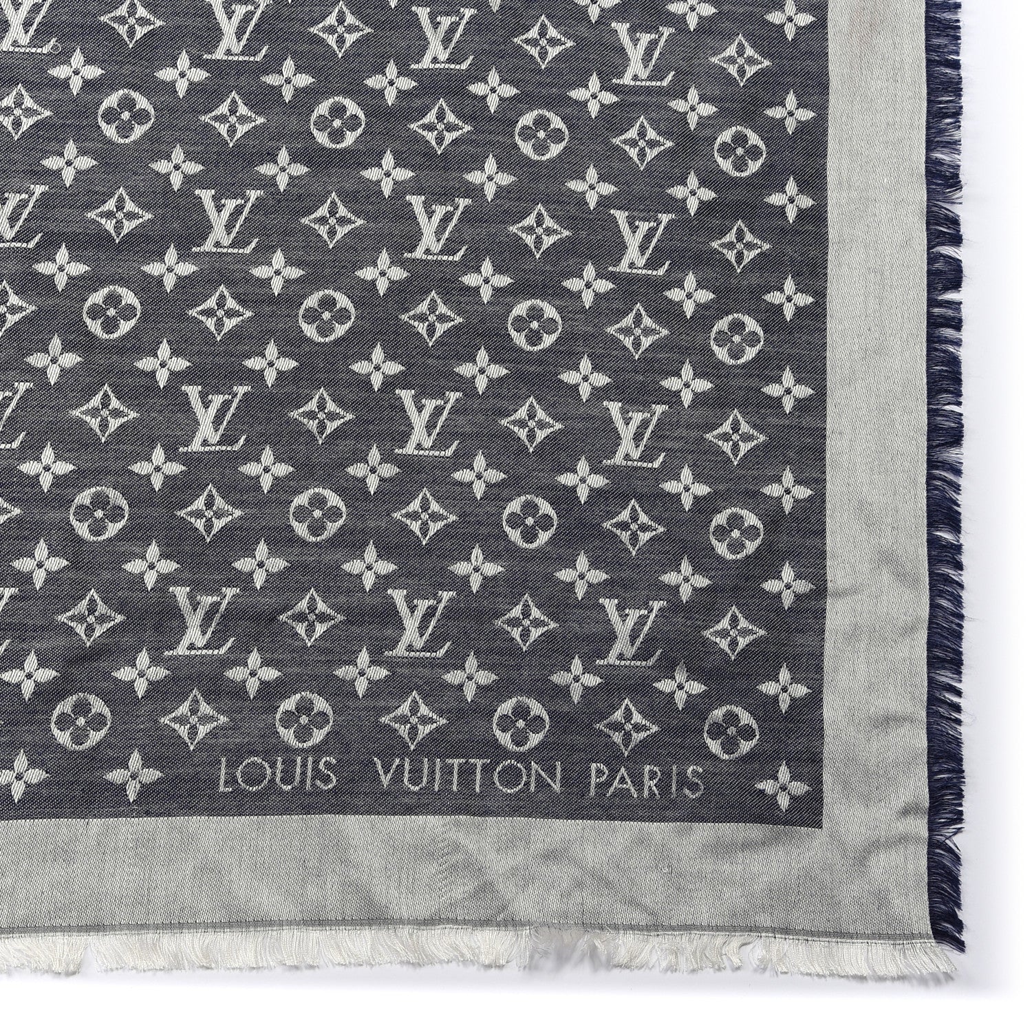Louis Vuitton Silk Wool Monogram Denim Shawl Blue 2 of 7