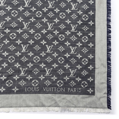 Louis Vuitton Silk Wool Monogram Denim Shawl Blue 2 of 7