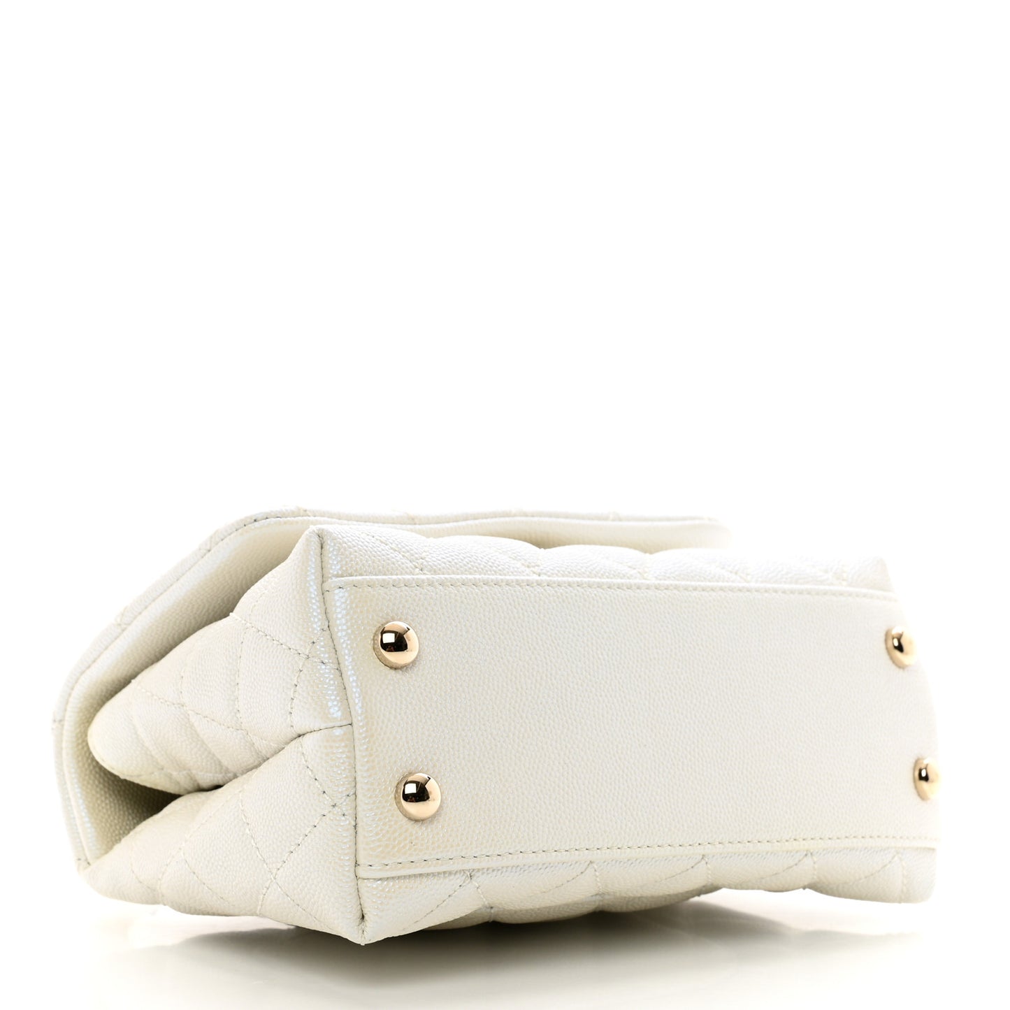 Iridescent Caviar Quilted Extra Mini Coco Handle Flap White