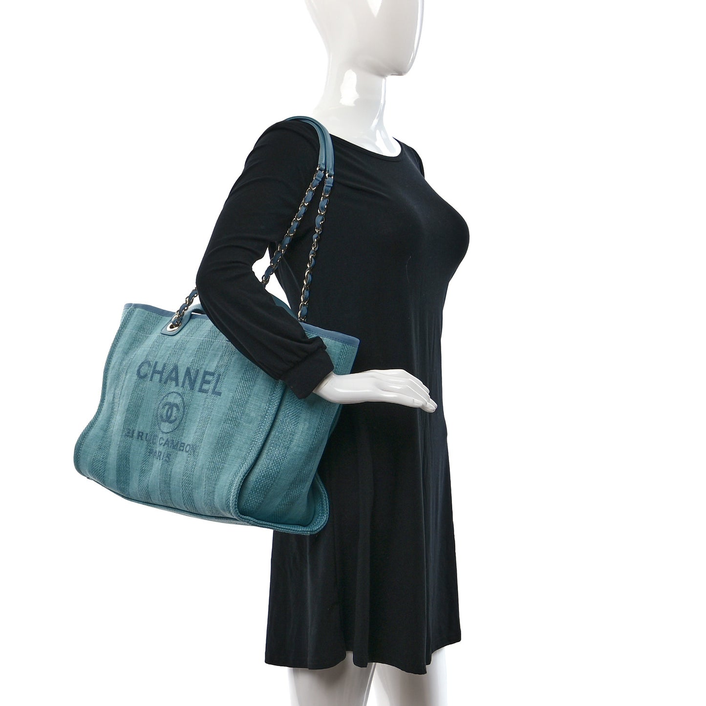 Mixed Fibers Calfskin Striped Medium Deauville Tote Light Blue