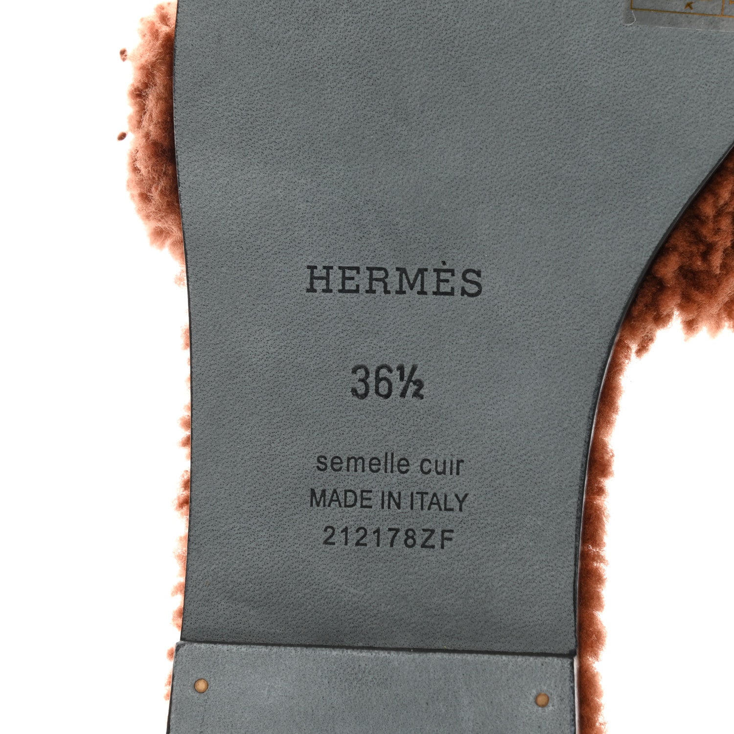 Hermes Woolskin Oran Sandals 36.5 Cognac 6 of 7