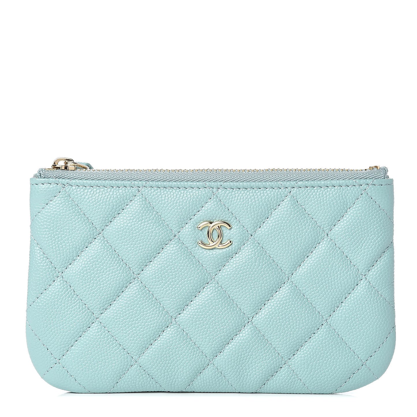 Caviar Quilted Small Cosmetic Case Light Blue