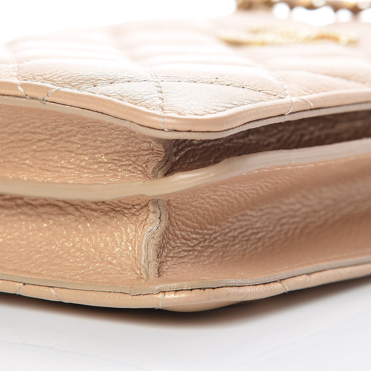 Metallic Calfskin Quilted Crossbody CC Phone Holder Gold