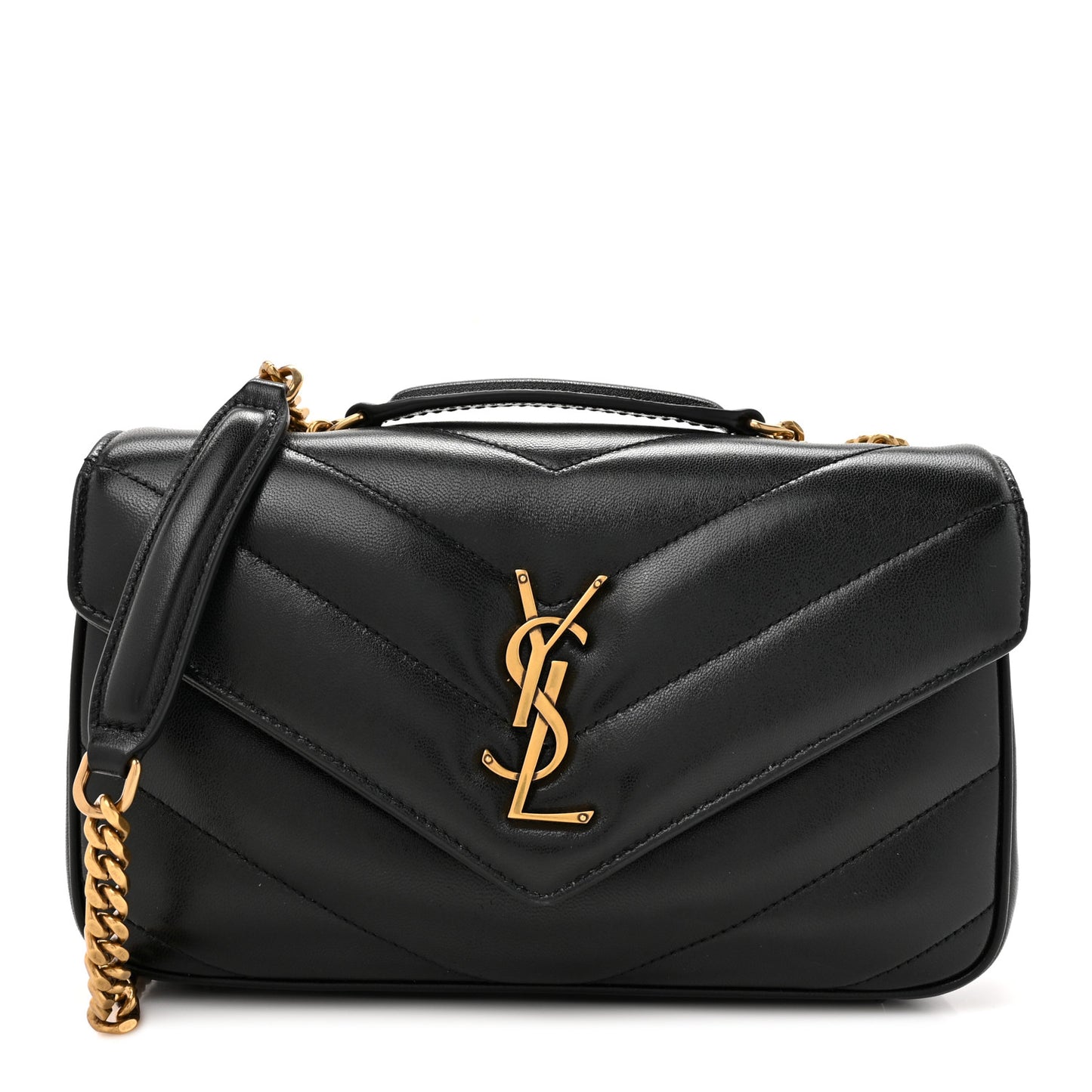 Lambskin Chevron Quilted Small Loulou Black