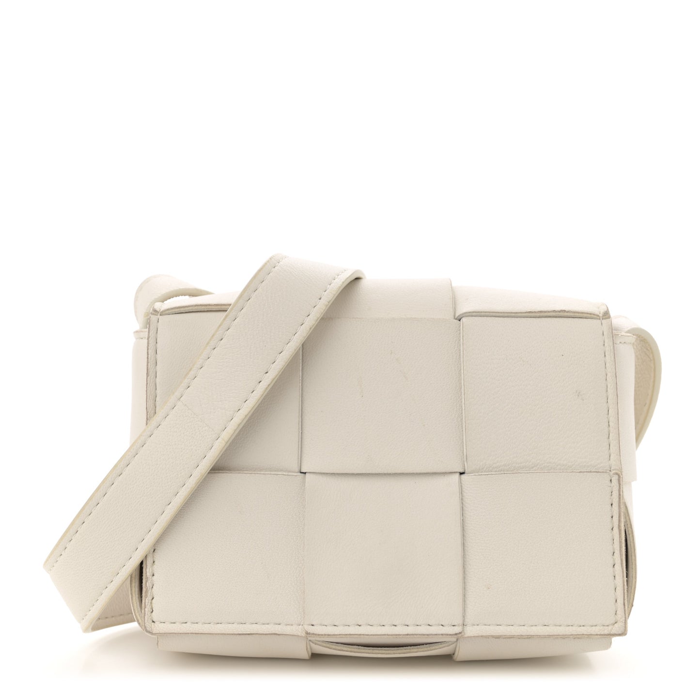 Lambskin Maxi Intrecciato Extra Mini Cassette Crossbody Bag White