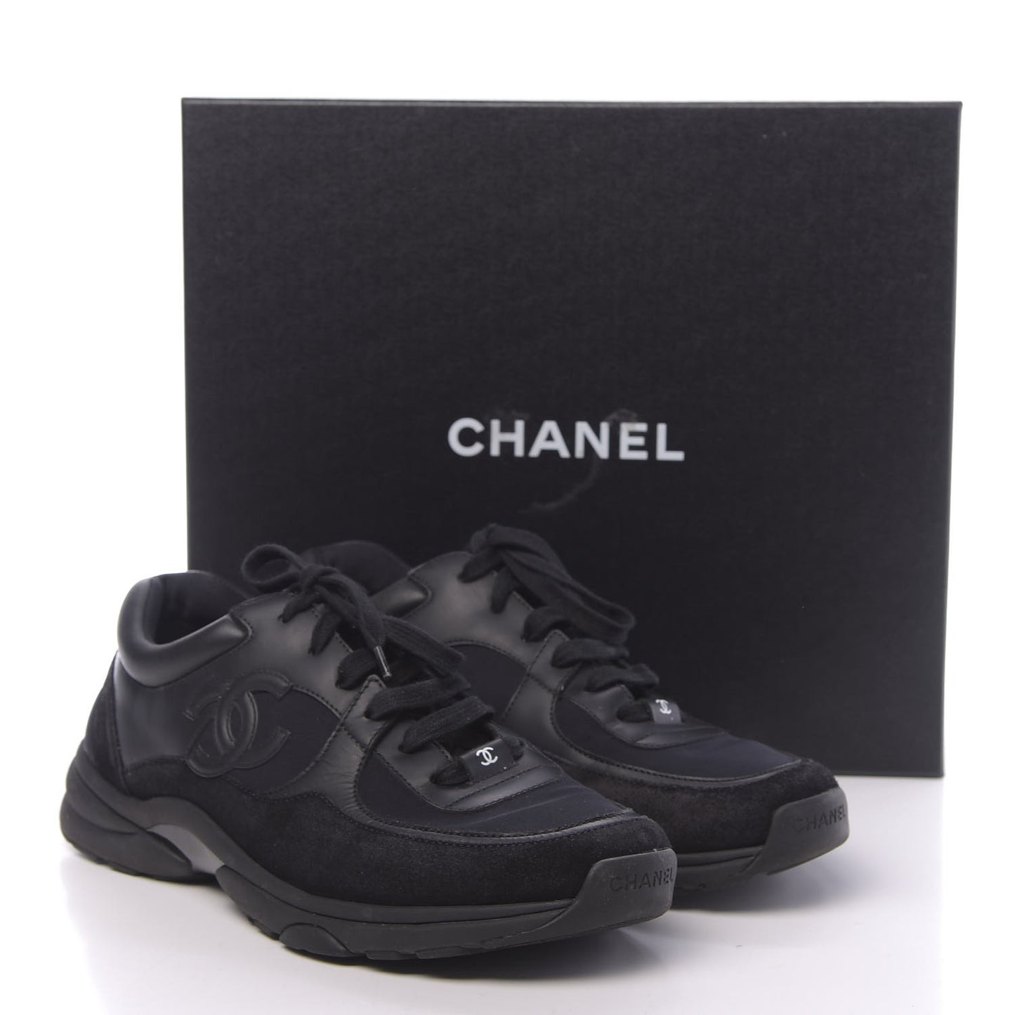 Fabric Calfskin Suede CC Sneakers 41 Black