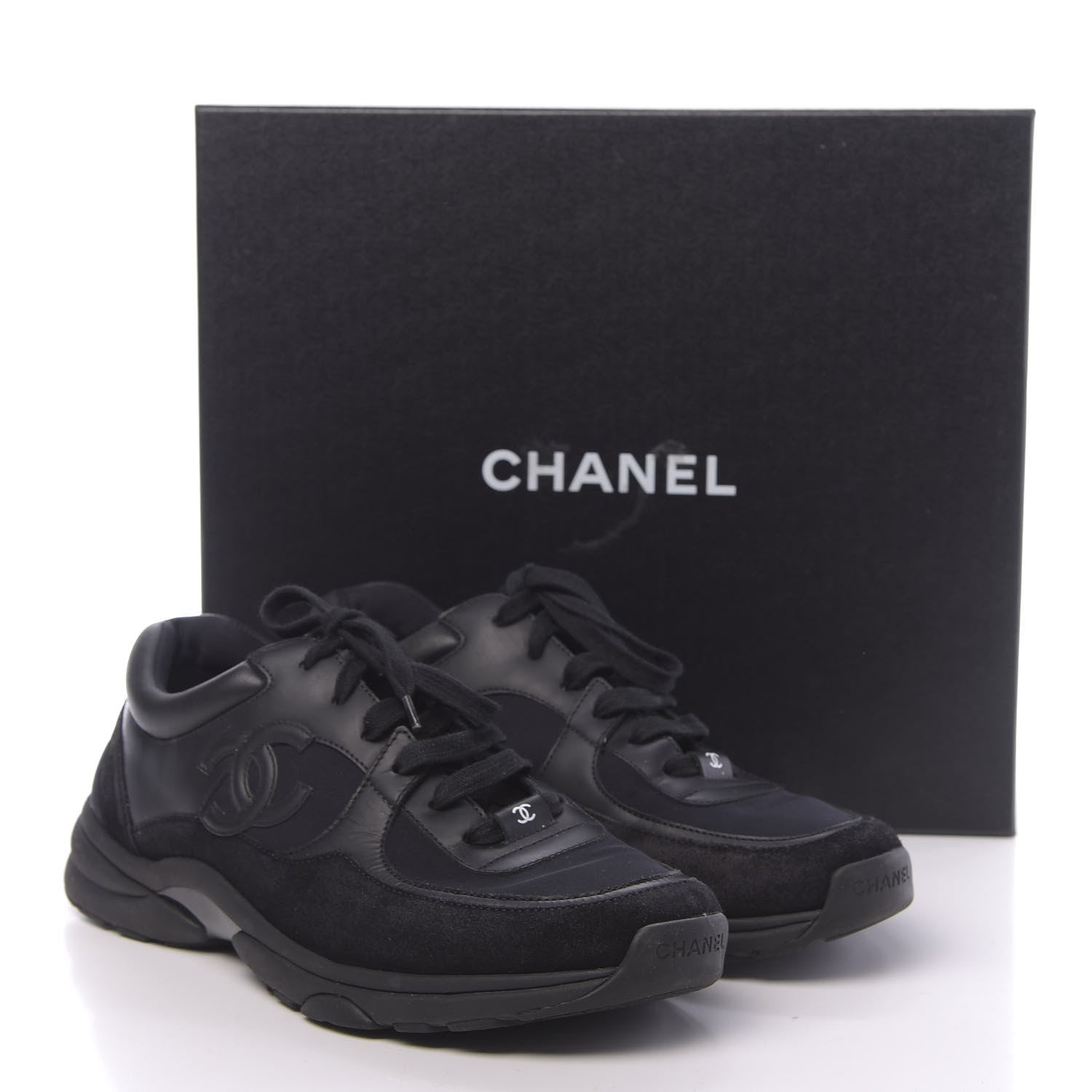 Chanel Fabric Calfskin Suede CC Sneakers 41 Black 9 of 9