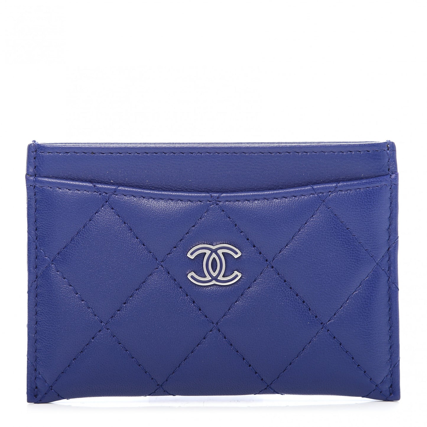 Lambskin Quilted Card Holder Blue