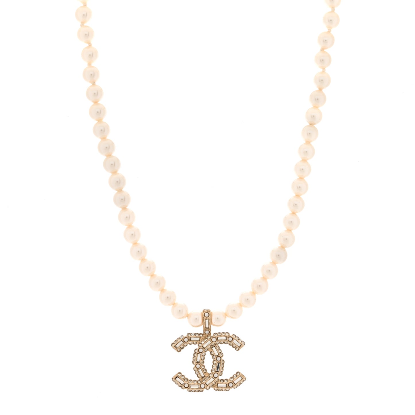 Pearl Crystal Baguette CC Short Necklace Gold