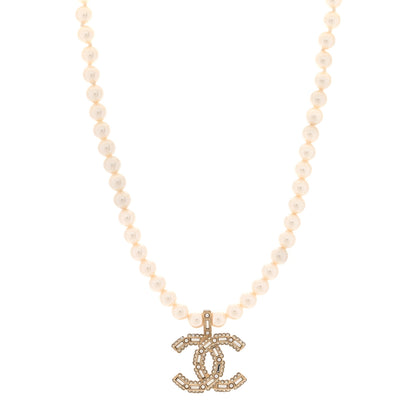 Chanel Pearl Crystal Baguette CC Short Necklace Gold 1 of 5