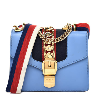 Gucci Calfskin Mini Sylvie Chain Shoulder Bag Clear Sky Blue 1 of 10