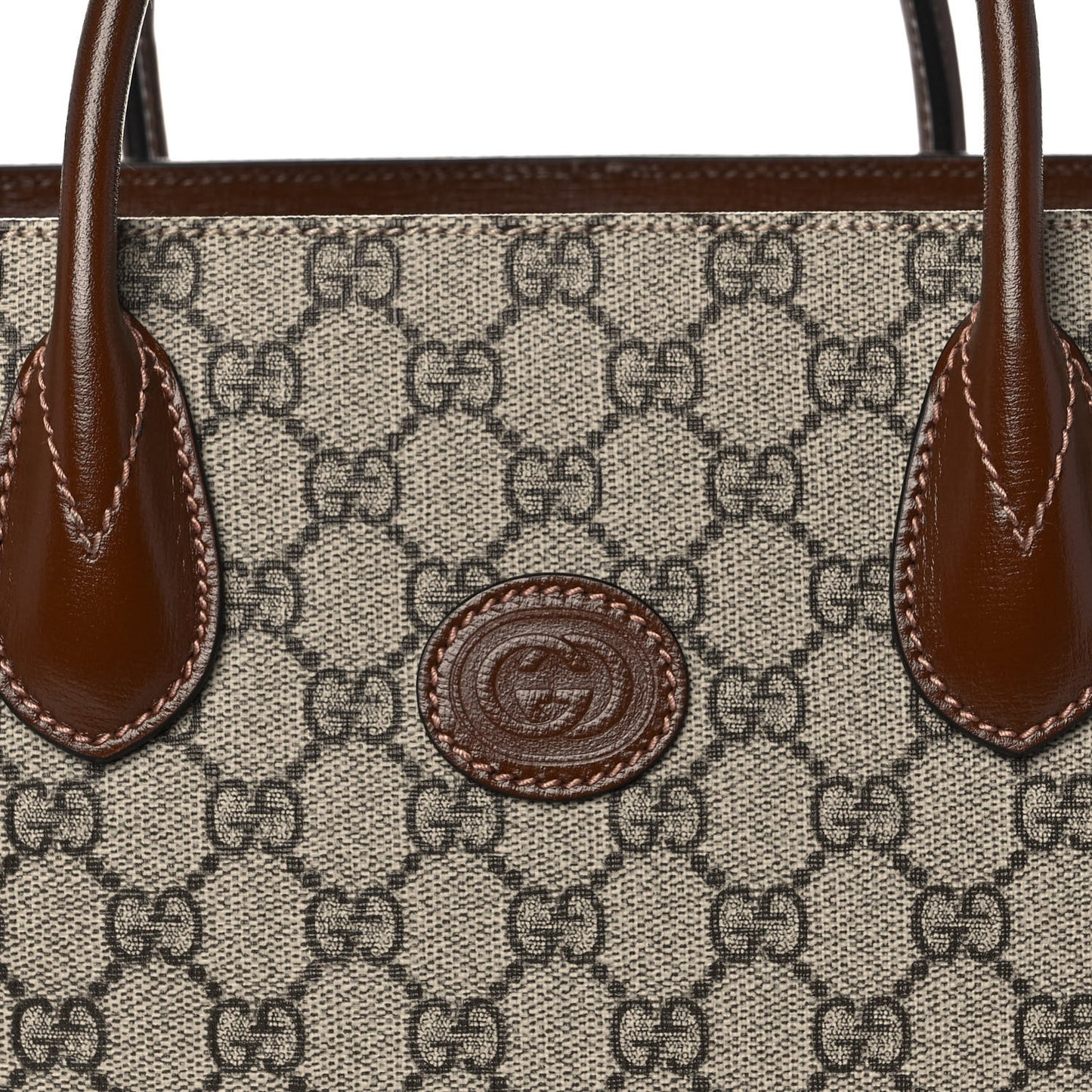 GG Supreme Monogram Azalea Calfskin Small Retro Interlocking G Tote Bag Beige Ebony Brown Sugar